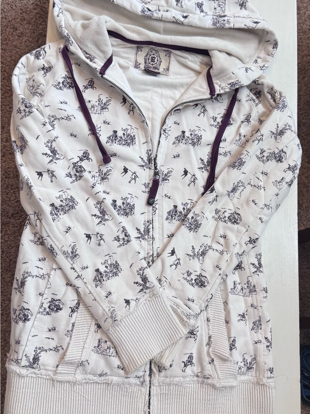 Empyre White Hoodie Sweater with Black Print and Purple Accents